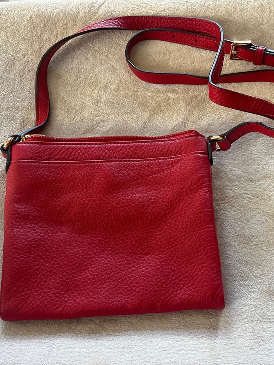 Michael Kors Red Leather Crossbody with Gold MK Emblem - Picture 3 of 9